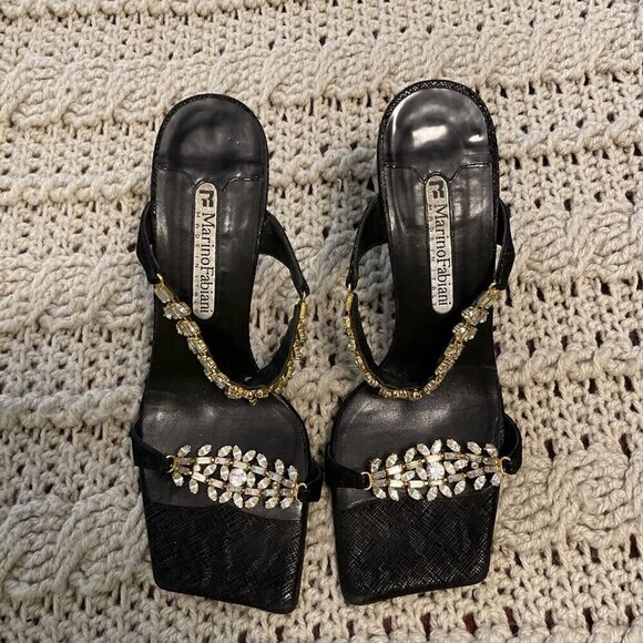Marino Fabiani Sandals Women’s Sz38 Black Heels Rhinestone Accent.‎ W/defects on - Picture 2 of 15